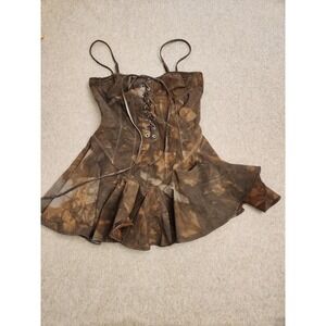 Hot & Delicious Dress Womens Medium Corset Lace-Up Peplum Mini Tie Dye Y2k